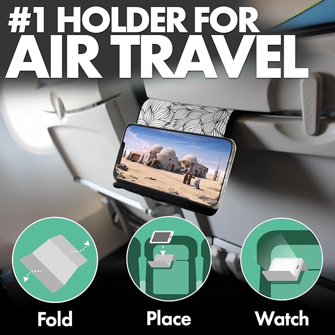 Airplane Phone Holder - Foldable Phone Stand for Plane Travel | Aluminum Build, 9 x 5 in. Mono Floral, Tabletop Mount Desk, Plane Tray Seat back, Treadmill, Fits iPhone Cell Phone - Image 2