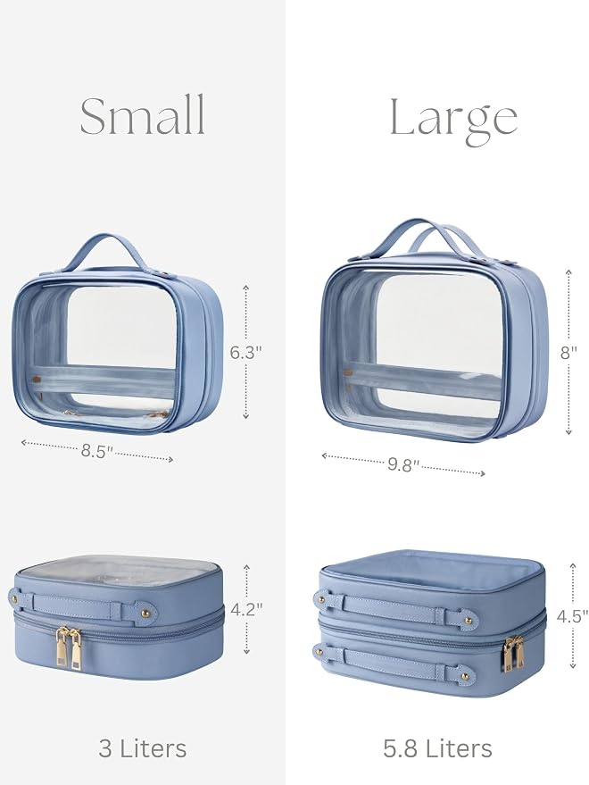 Clear Cosmetic Bag Double Layer Travel Toiletry Bag Clear Makeup Bag Case with 4 Compartments, Transparent Travel Bag for Toiletries, Large Toiletry Bag for Women Cosmetic Case (Dusty Blue, Small) - Image 4