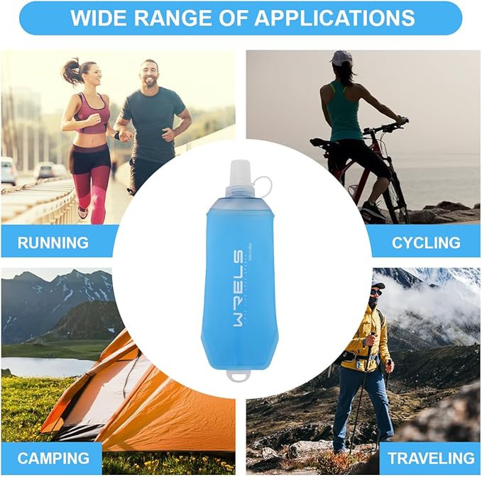 WRELS 200ml/350ml/500ml Collapsible Soft Flask,BPA Free Folding Soft Water Bottle with Hanging Ring,Lightweight TPU Hydration Flask for Running Marathon Cycling Hiking(200ml-2 Packs) - Image 6