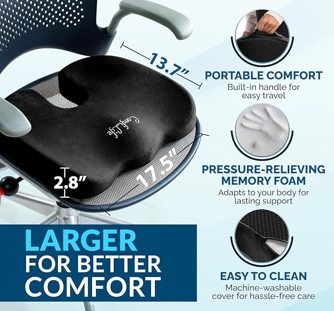 ComfiLife Doctor Recommended Seat Cushion - Premium Gel & Memory Foam Office Chair, Car Seat, Lifting Cushion - Chair Cushions for Back & Sciatica Relief - Seat Cushions for Office & Desk (Black) - Image 6