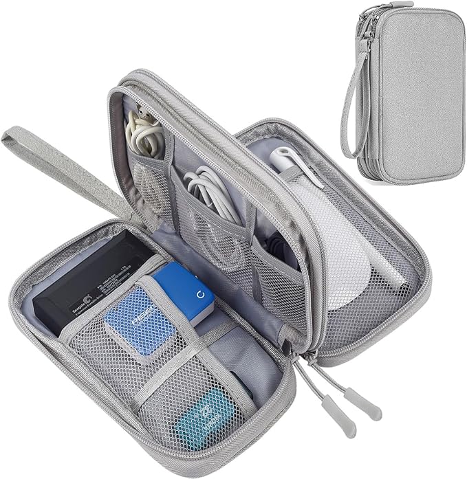 CAAORDKSO Travel Essentials Electronics Organizer Case Tech Pouch, Cord Organizer Travel Cable Organizer Bag for Travel Accessories, Charger, Phone, Power Bank, Hard Drive (Light Grey, Large) by Unknown