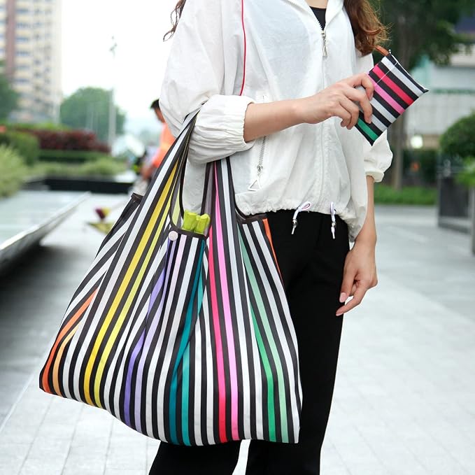 KINGMAS Reusable Grocery Bags, Eco-Friendly Folding Tote Shopping Bag fits in Pocket, Washable Waterproof Nylon Pouch Bags - Image 2