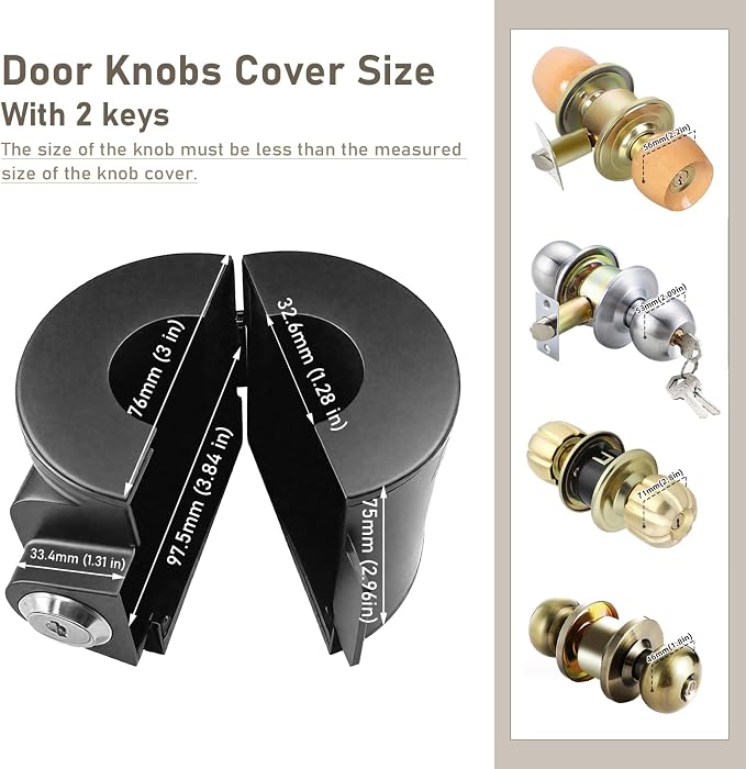 Child Proof Door Knob Cover Lock – Prevents Turning of Door Knob and Access to Keyhole, Can be Used for Home Rentals, Evictions, Job Sites & More – Keyed Alike (Black) - Image 2