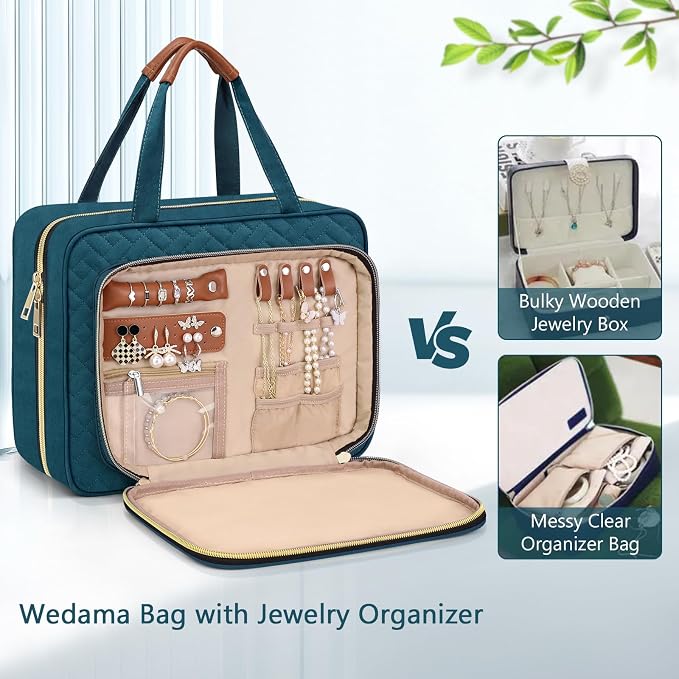 Toiletry Bag for Women, Hanging Travel Toiletry Bag with Jewelry Organizer Compartment Large Makeup Bag, PVC Waterproof Cosmetic Travel Bag for Travel Business Trips Camping Bathroom, Blue - Image 3
