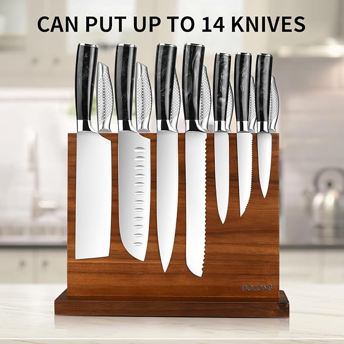 Magnetic Knife Block, Acacia Wood Kitchen Knife Holder, Multifunctional Double Side Knife Storage Organizer for Kitchen Counter ，Equipped with powerful enhanced magnets (Without knife) - Image 7