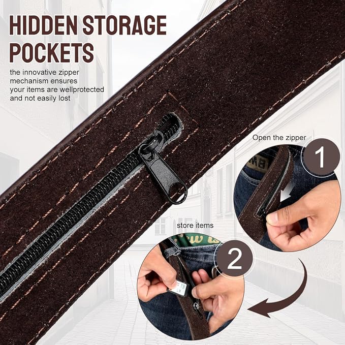 GALPADA Travel Money Belt for Men Pu Wallet Belt with Hidden Zipper Pocket Adjustable Money Wallet Secure Travel for Cash and Valuables 46.45 in - Image 6