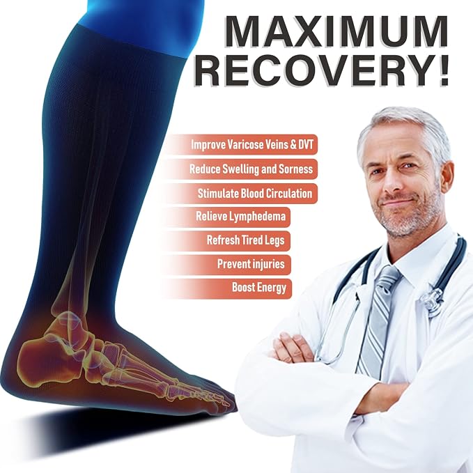 Diu Life 3 Pairs Plus Size Compression Socks for Women and Men Wide Calf Extra Knee High Support for Circulation - Image 6