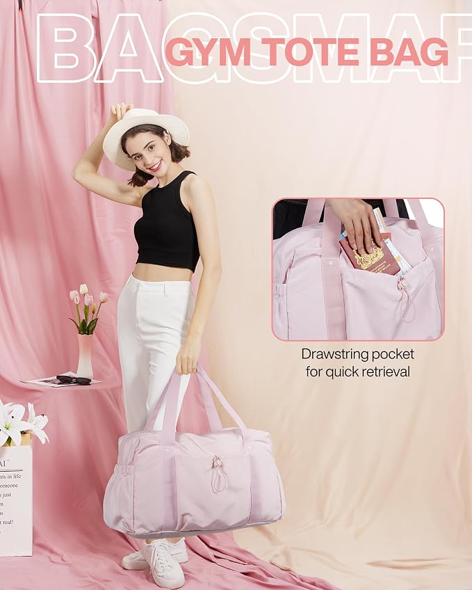 BAGSMART Foldable Travel Duffle Bag for Women, Gym Tote for Sports, Pink | 26L Airport Carry On Weekender Overnight Bag for Travel, Travel Accessories - Image 2