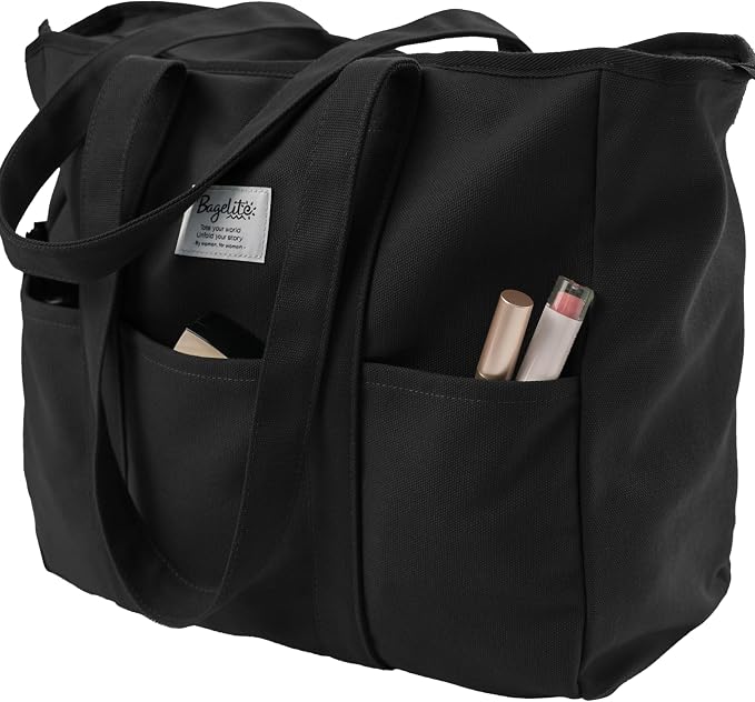 Bagelite Extra Large Canvas Tote for Women Men, Utility Work Bag with Zipper by Bagelite