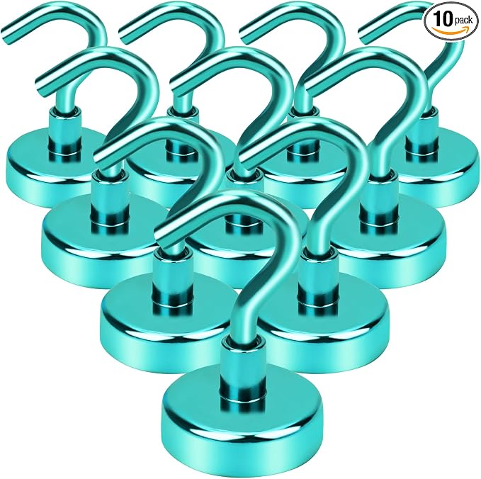 DIYMAG Magnetic Hooks 10pcs 30lbs+ Cruise Essentials 2026 Magnet Hook Green | Neodymium Heavy Duty Strong Magnets Hanging Ship Cabins Refrigerator Fridge Classroom Beach Vacation Kitchen Grills Home Tool by DIYMAG