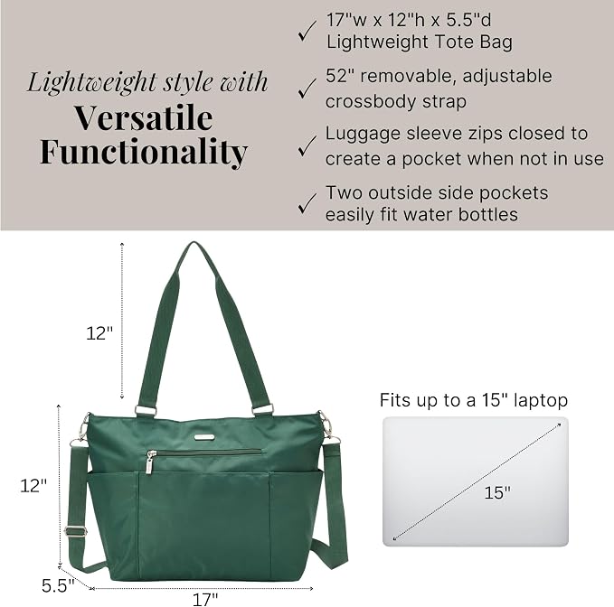Baggallini Essential Laptop Tote - Work Tote Bag with Laptop Sleeve - Lightweight Travel Crossbody Shoulder Bag for Women - Image 4