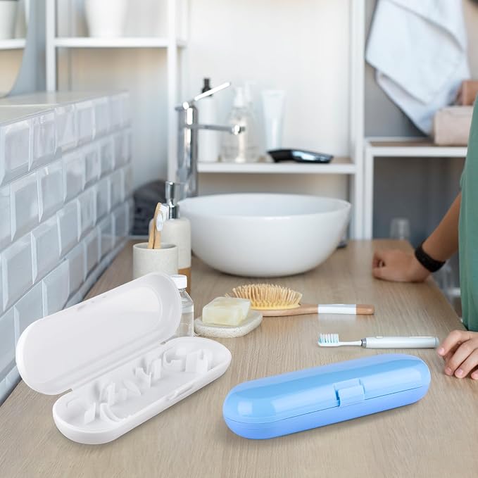 Fowecelt 2 Pack Electric Toothbrush Travel Case for Oral-B Pro and Other Electric Toothbrush Portable Travel Toothbrush Waterproof Plastic Holder (Blue & White) - Image 3