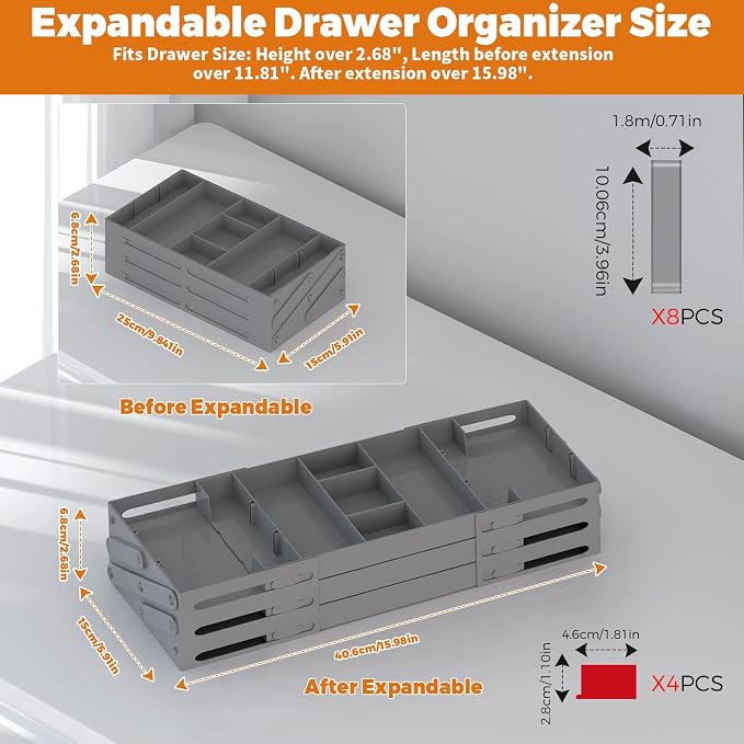 3 Tier Drawer Organizer Versatile Expandable Junk Drawer Organizer Grey | Multi-level Desk Organizer for Makeup, Jewelry, Cosmetics, Kitchen Storage, Smart Office Supply Drawer Storage for Gifts - Image 3