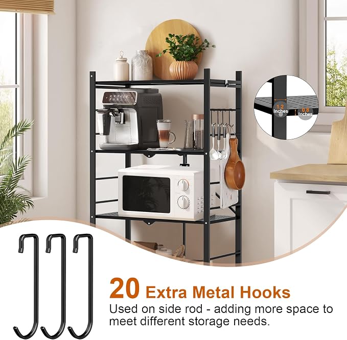 Himix 4-Tier Foldable Storage Shelf with Wheels 20 Hooks Black No Assembly | Metal collapsible organization, Folding storage rack, Wire shelving, Unit Rolling Cart, Kitchen, Garage, Holds 352 Ibs - Image 6
