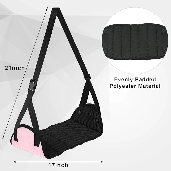 Airplane Foot Rest (Travel Comfortably), Pink Nylon Foot Hammock with Adjustable Metal Frame, Perfect for Airplane, Train, or Office Use - Image 3
