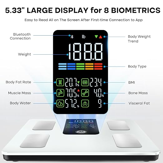 GE Smart Scale for Body Composition, Weight, BMI, 500lb, Large 11.8-Inch | Body Fat Scale with Muscle Mass, Digital Bathroom Weighing Health Monitor, FSA Eligible HSA, Bluetooth App Sync, White - Image 2