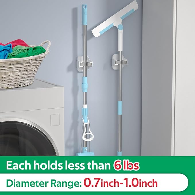 reliahom Broom Holder Wall Mount Mop Grippers organizer wall hanging, 3Pack | No Drilling Self Adhesive Easy install Anti-Slip Mop Broom Hanger Storage Rack for Kitchen,Laundry Room,Garden,Garage - Image 5