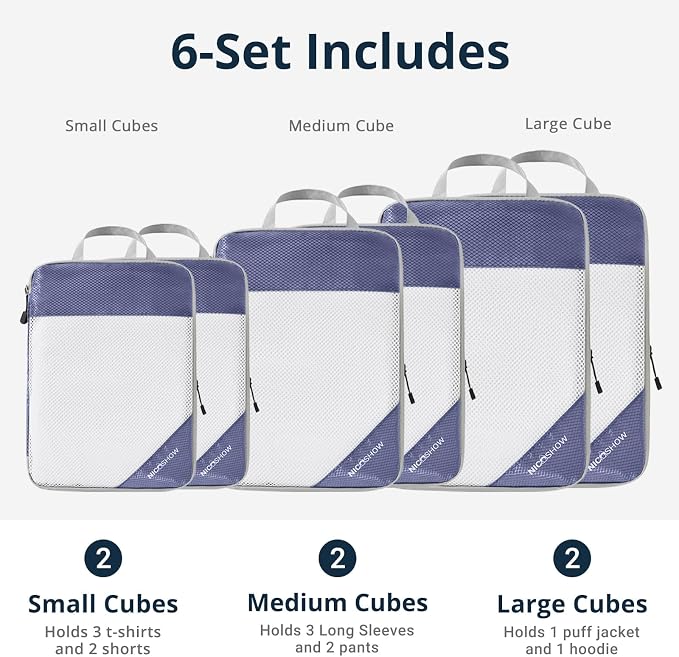 Compression Packing Cubes 6 Set, Compressible Space-Saving Packing Cubes for Travel - Compression Bags, Luggage Organizer, Travel Essentials for Women, Bluish Purple - Image 3