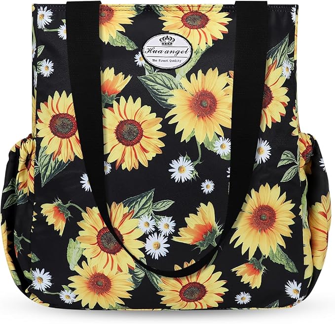 HUA ANGEL Floral Tote Bag - Casual Shoulder Bag Daily Tote Bag with Zipper Gym Travel Shopping Work Handbag for Women by Huaangel
