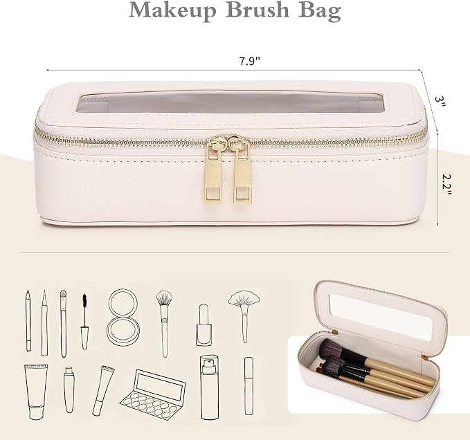 Pinkmik Makeup Brush Case, Beige, SLIM | Clear Travel Cosmetic & Toiletry Bag, Small Makeup Bag, Zipper Purse Organizer, For Women - Image 2