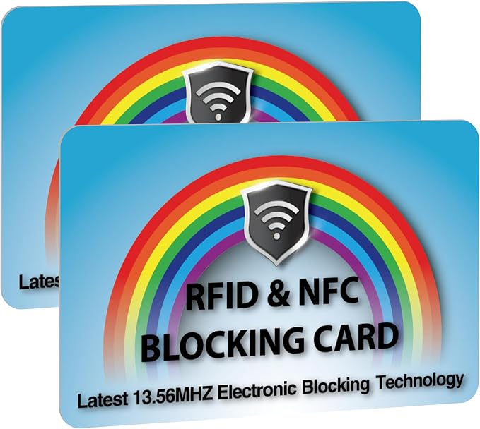 SaiTech IT 2 Pack RFID Blocking Card for Credit Debit ID Card, Rainbow Blue | Slim Anti-Theft Contactless NFC RFID Blocker Protector, Easily Fit into Wallet and Purse, for Men & Women by SaiTechIT