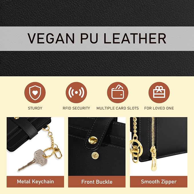 Jogjam Black Rfid Women Wallet, Small Slim Thin Compact Credit Card Holder | PU Leather Bifold Cash Zipper Coin Pocket ID Window, for Female Ladies Teen Girls Girly Gifts - Image 6