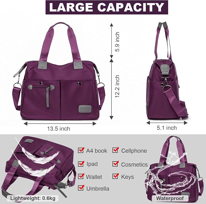 Tote Bag for Women,Multi Pockets Shoulder Handbag,Nurse Bag for Work,Large Cross body Purse,Fashion Nylon Top Handle Satchel - Image 6
