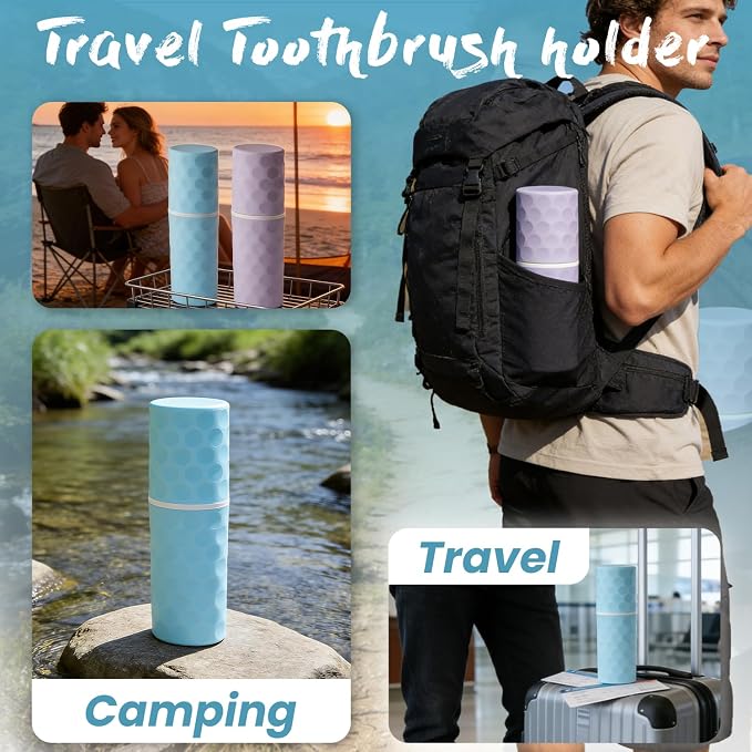 2Pcs Travel Toothbrush Case, Portable Travel Toothbrush Holder with Dot,Toothpaste Container for Home, Travel, Business, Camping, School, Couple 8.1x2.5x2 (Purple+Blue) - Image 7
