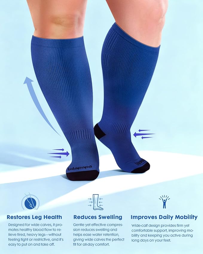 3-Pair Wide Calf Compression Socks for Women | 20-30mmHg Graduated Support, Easy On & Off, Knee High Length, Ankle Support, Travel Nurse Daily Wear, Cute Patterned - Image 6