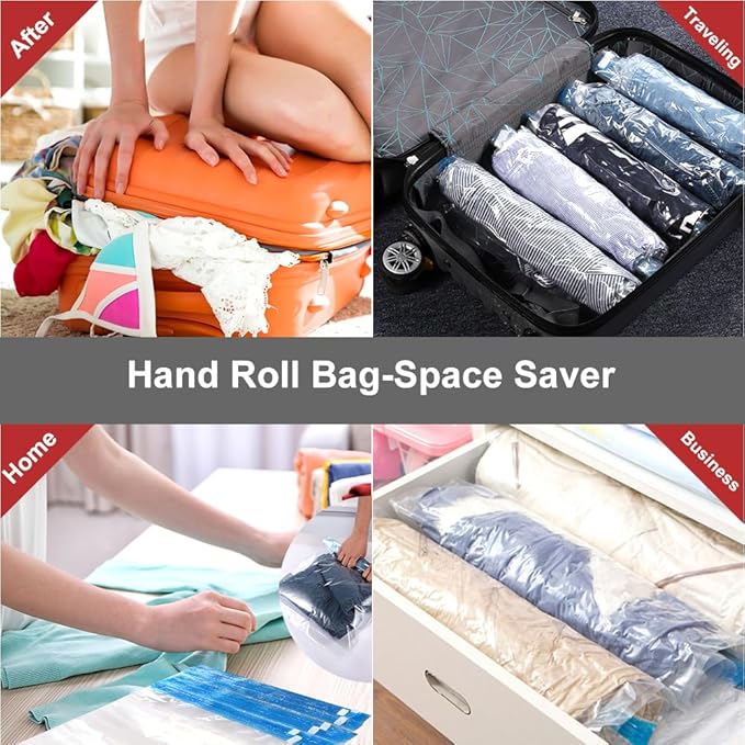 Compression Bags - Travel Essentials - 12 Pack Space Saver Bags - No Vacuum Pump Or Air Extractor is Needed - Storage Accessorie and Home Packing Organizers (transparent) - Image 6