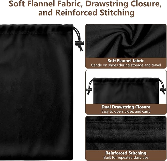 6 PCS Flannel Cloth Shoe Bags for Travel & Packing for Women & Men | 17.7 x 13.8 in | Fits One Pair up to Men's US Size 13 | Drawstring | Dust Resistant | Washable & Reusable | Closet Storage - Image 3