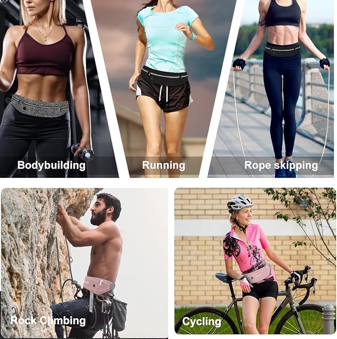 Slim Running Belt Fanny Pack for Men Women, Adjustable Running Phone Holder with 3 Pockets, Reflective Fitness Fanny Pack for Phones up to 7.2 inch, Water Resistant Sports Waist Bag, Black - Image 8