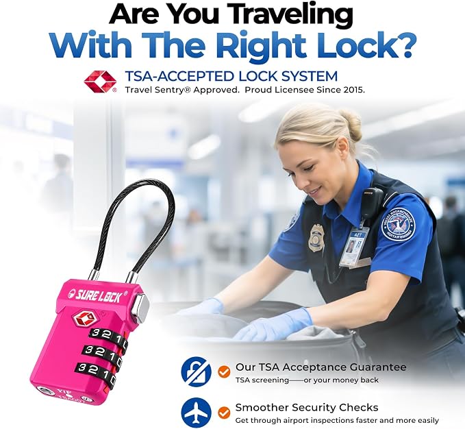 SURE LOCK TSA Approved Luggage Locks with Open Alert Indicator, 3 Digit Combination Cable Travel Lock for Suitcase, Backpack, Gym Locker, Toolbox, Carry On & Travel Bag - Image 2