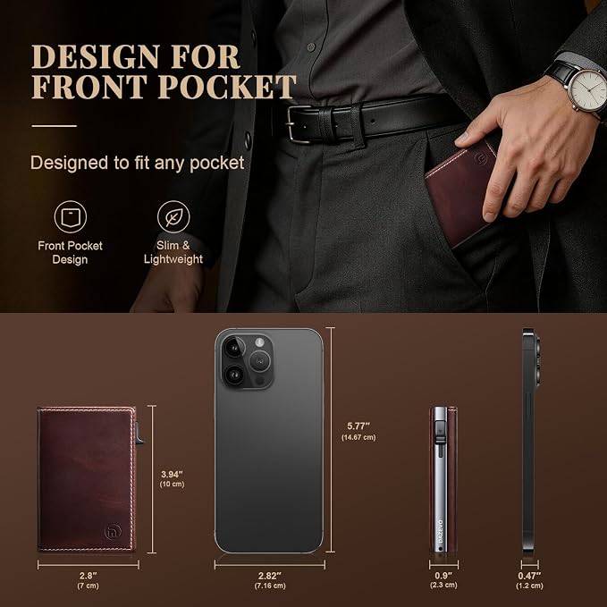 Minimalist Wallet for Men,Full Grain Leather RFID Blocking Wallet with 2 ID Windows，Trifold Pop Up Credit Card Holder Wallet 9-11 Cards Slim Genuine Leather Wallet ，Gifts for Men - Image 6