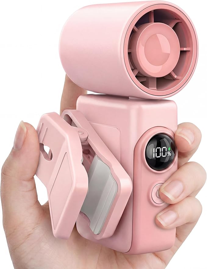 AeroVibes Portable Handheld & Clip-On Fan, 4 Speeds,Mini Fan | Handheld/clip on fan for travel, office, outdoor, stroller ,4 Speeds, USB-C, LED Power Display, 0.26lb, for Women Girl Gift by Unknown