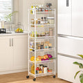 6 Tier Slim Rolling Storage Cart, Narrow Mobile Shelving Unit Organizer Utility Cart with Wheels, Metal Wire Storage Rack with Baskets for Kitchen, Bathroom, Laundry & Living Room, 10in(W) White by ThreeHio