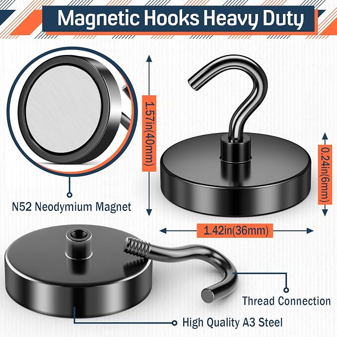 FINDMAG 10 Pack Black Magnet Hooks, 150LB+ Magnetic Hooks for Cruise Cabins | Strong Neodymium Magnetic Hooks for Hanging, Beach Vacation, Home, Fridge, Classroom, Cruise Essentials 2026 - Image 7