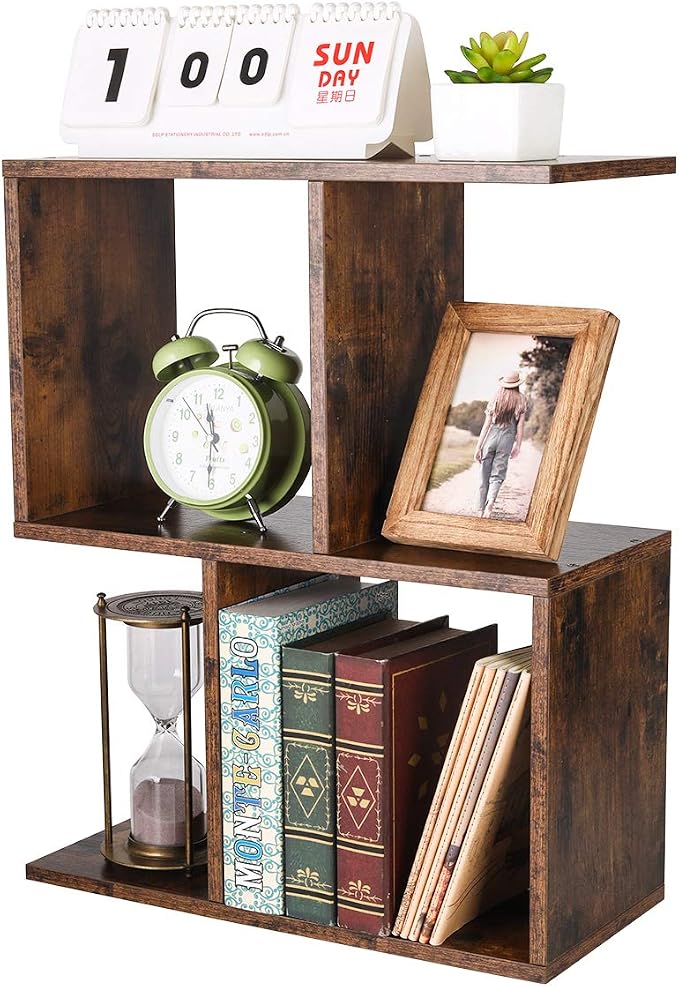 Desktop Shelf Freestanding Wooden Small Bookshelf Desk Supplies Organizers and Accessories Storage Display Rack Office Dorm Decor for Women, Antique Brown - Image 5
