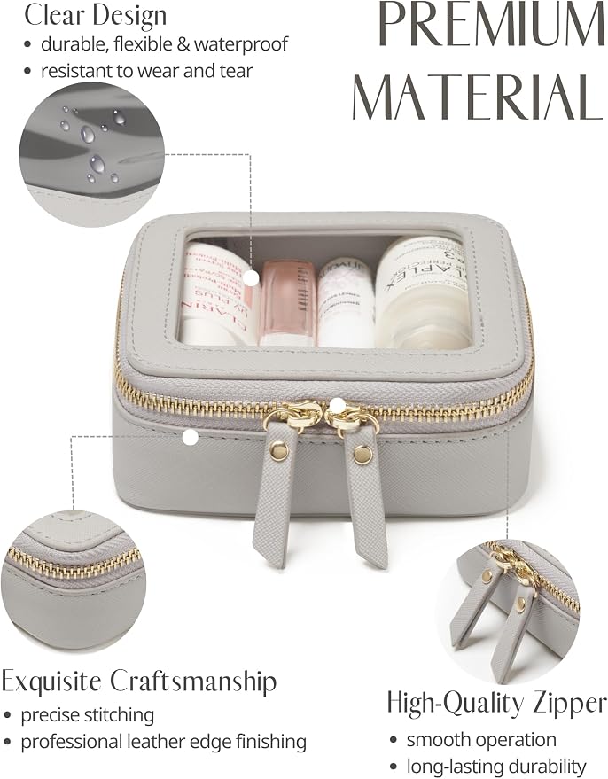 Small Cosmetic Bag for Purse Mini Makeup Bag Cute Clear Make Up Pouch for Travel Tiny Leather White Make Up Organizer Case for Backpack Toiletry Bag Waterproof Square Pouch with Zipper - Image 2