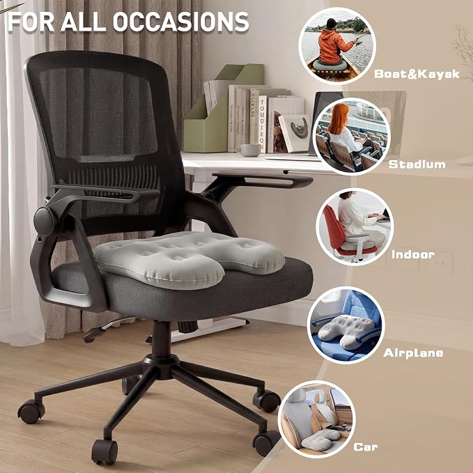 Inflatable Stadium Seat Cushion: Portable & Lightweight Airplane Seat Cushion - Ideal for Office Chairs, School Bleachers, Stadium Seats, Wheelchairs, Ergonomic Travel Air Pad - Image 2