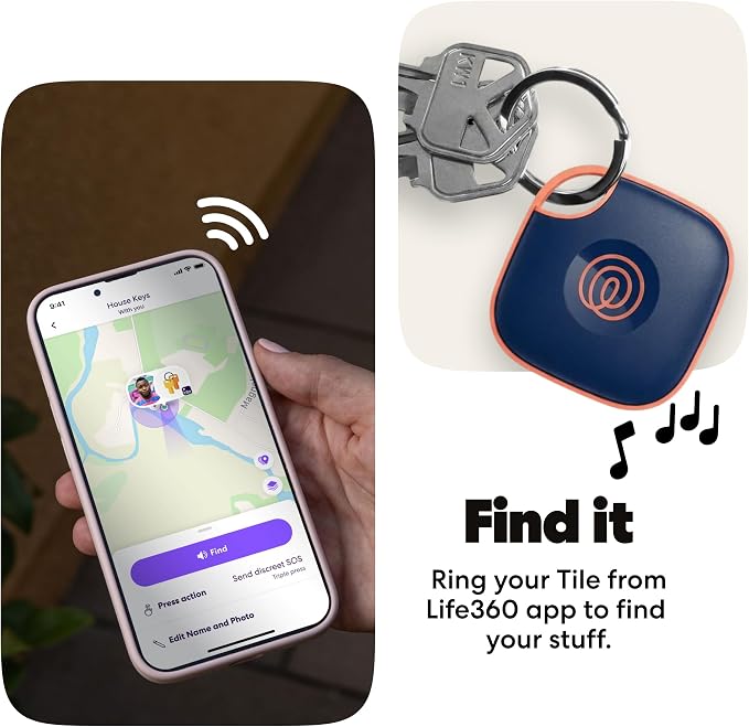 Life360 Tile - Bluetooth Tracker, Keys Finder and Item Locator for Keys, Bags and More. Phone Finder. Both iOS and Android Compatible. 4-Pack (Black/Pink Punch/Navy Blaze) - Image 3