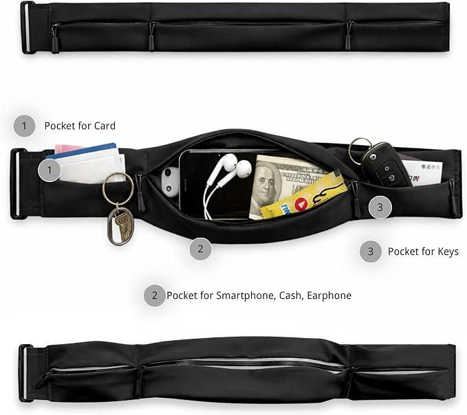 Running Belt for Men Women, Water-resistant Fanny Pack with 3 Zipper Pockets & Reflective Safety Strips, Adjustable Waist Pack Jogging Pouch for Phone, Keys & Essentials (Black, X-Large) - Image 2