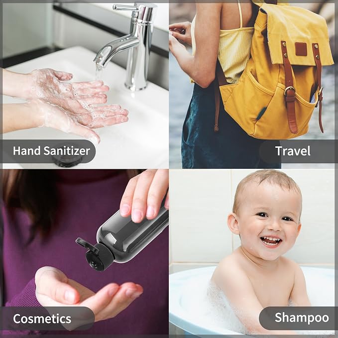 LISAPACK 3.4 oz Travel Bottles for Toiletries, Plastic Shampoo Containers | 5pcs small size dispenser, squeeze tubes, leak proof, small empty for liquid, lotion, conditioner, soap, 100 ml, TSA, black - Image 3
