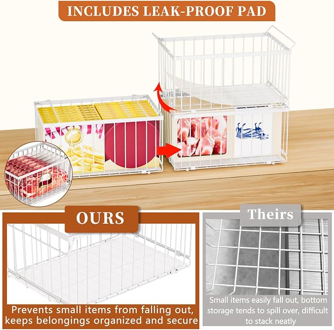 Large Freezer Organizer Bins for 5 to 9 Cu.Ft,Quick Expand/Collapse,6PACK | Freezer Organizer Bins, Stackable,foldable,With handle Wire Storage Container Baskets for Sort Frozen Meats,Leak-Proof Liner - Image 2