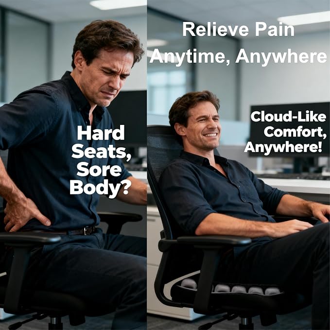 Inflatable Seat Cushion, Pressure Relief Airplane Seat Cushion for Long Flights Without Air Pump, Portable Car Seat Cushions,Office Chair Wheelchair Cushions Relief Discomfort in Coccyx&Buttock - Image 5