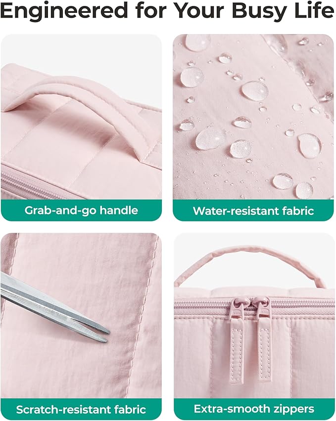 BAGSMART Women's Puffy Travel Makeup Bag, Open Flat, Coffee | Toiletry Bag, Water-resistant, Portable, Puffy Padded, Make Up Organizer, For Toiletries, Brushes - Image 6