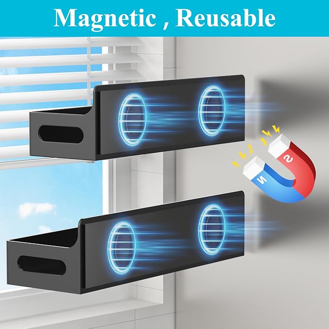 2 Pack Magnetic Spice Rack for Refrigerator Upgrade Black | Magnetic Cup Holder for Fridge, Magnetic Fridge Shelf with Hooks, Kids Sippy Cup Holder Kitchen - Image 3