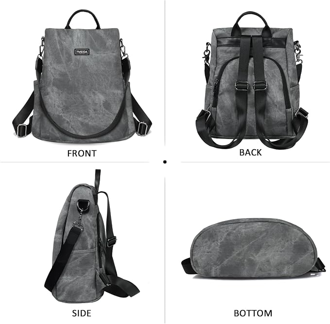 Convertible Backpack Purse for Women Anti Theft Nylon Backpack Grey | Hidden Back Zipper Opening, Compact Travel Size,PU Leather, Daypack for College Work, Fits 13-inch laptop - Image 6