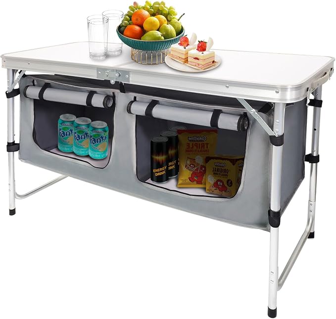 CampLand Outdoor Folding Table Aluminum Lightweight Height Adjustable with Storage Organizer for BBQ, Party, Camping by CampLand