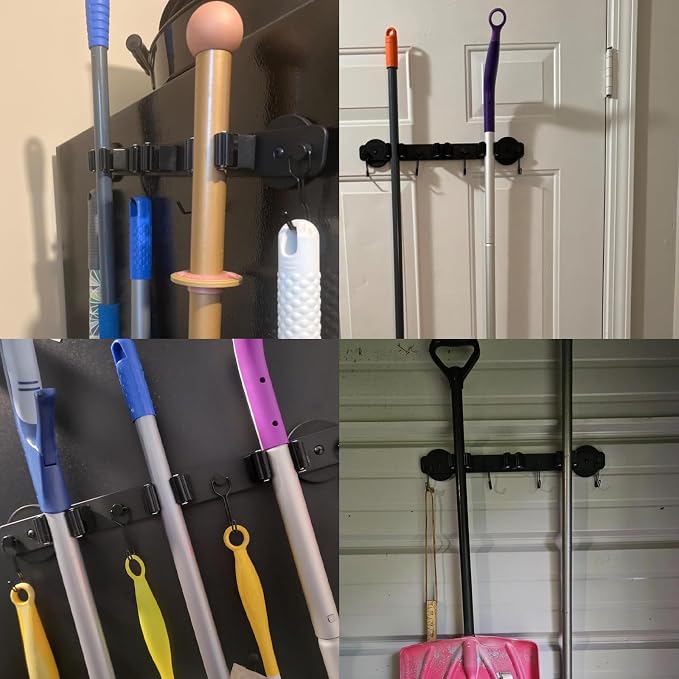 Heavy Duty Magnetic Mop Broom Holder with Swivel Hooks | Strong Magnet Mount Tool Hanger Organize System Utility Rack for Refrigerators Laundry Garage Kitchen - Image 7